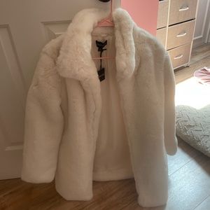 Neon Heart White faux fur jacket